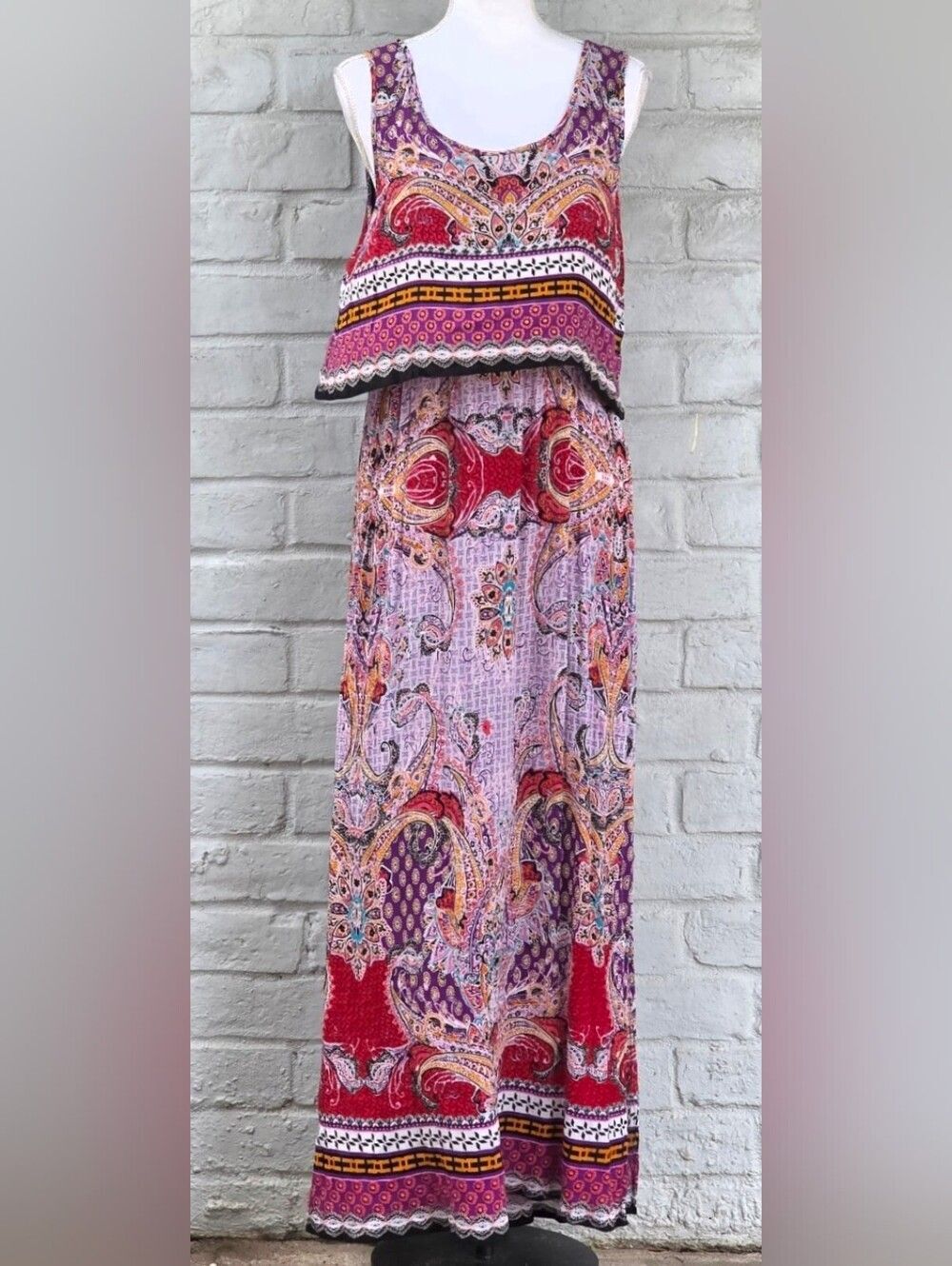 Bila Boho Layered Flounce Paisley Maxi Dress - Size Large